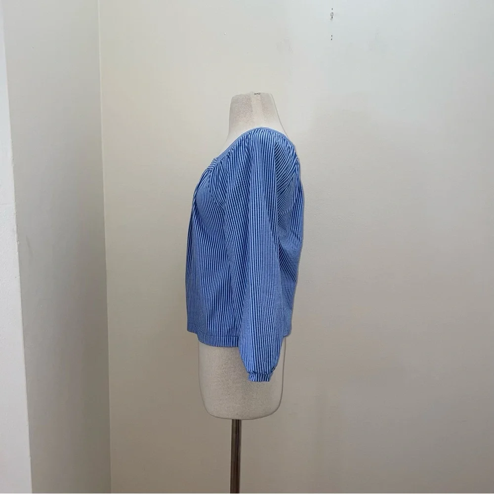 J. Crew Blue/White Striped Seersucker Square-Neck Top Size XS Coastal Beach Boho
